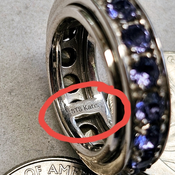 STS Karis Spinner Band Ring with Purple Stones Vintage Size 7.75 - Picture 13 of 15